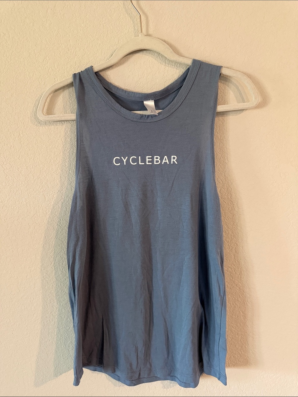 Cyclebar Dusty Blue Muscle Tank with White Logo